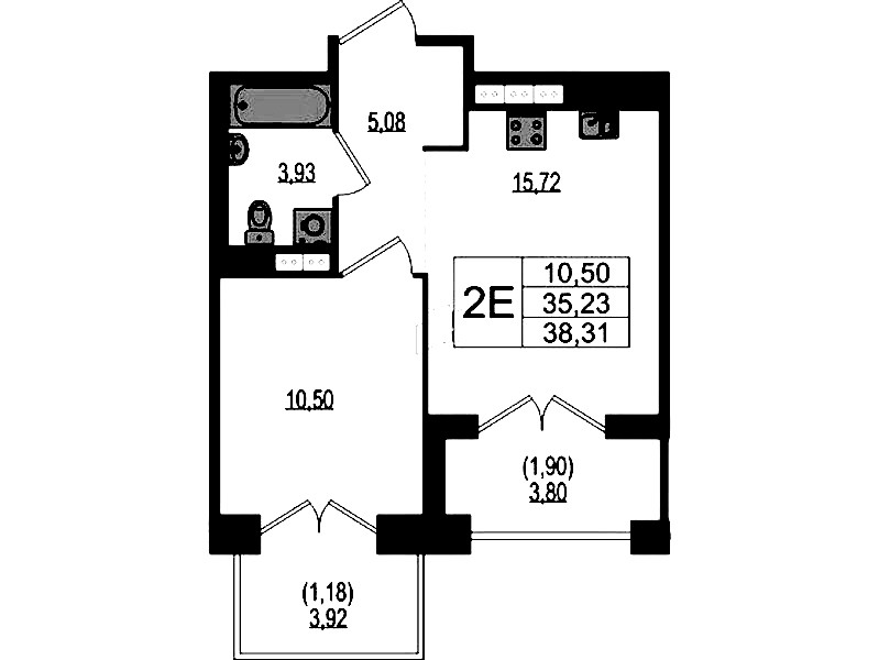 1-комнатная квартира 38.31 м², 3/4 эт., ЖК «Ranta Residence»
